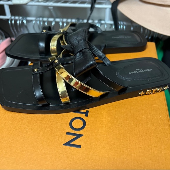 Louis Vuitton authentic flat peplum mule as 38 $1080 black how gold - Picture 5 of 9